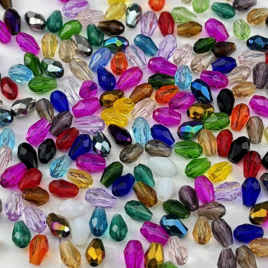 200pcs 3x5mm Teardrop Crystal Glass Beads for Jewelry Making, Faceted Vertical Hole Teardrop Glass Spacer Beads for Wind Chimes Bracelet Earring Necklace DIY Craft(Mix Colors)