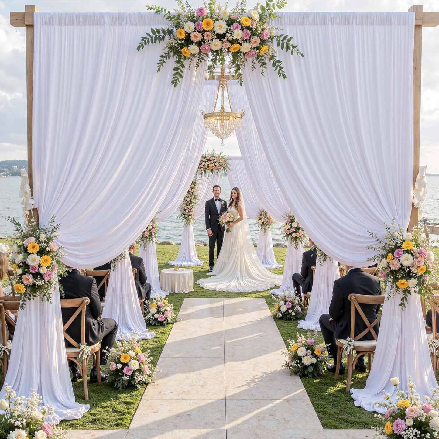 40×14 ft White Wrinkle Free Backdrop Curtain, Soft Silky Polyester Wedding Drapes 8 Panels 14ft Height Photo Backdrop Curtains for Parties Birthday Baby Shower Photography Background Cloth