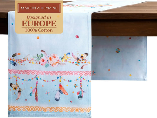 Maison d' Hermine Table Runner 100% Cotton Double Layer Table Runners 108 inches Long Decorative for Home Kitchen Dining Party Baby Shower Wedding Bridal Shower Spring Summer (Ibiza, 14.50" x 108")