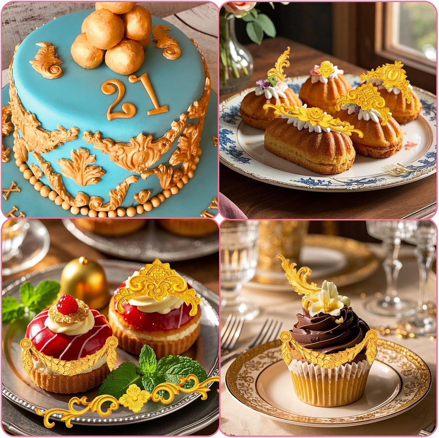 Baroque Scroll Pattern Silicone Craft Molds Border Decorative Silicone Moulds for Crafting polymer clay Fondant Chocolate 8-Piece Set