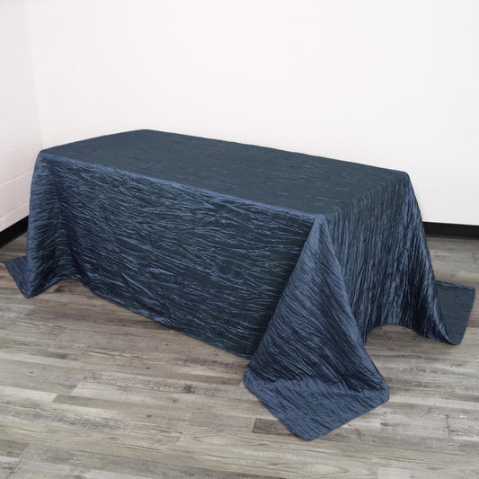 YOUR CHAIR COVERS - 6 ft - 90 x 132 Inch Navy Blue Rectangular Crinkle Taffeta Tablecloth – Elegant Table Linen for Rectangular Tables, Weddings, Banquets & Events