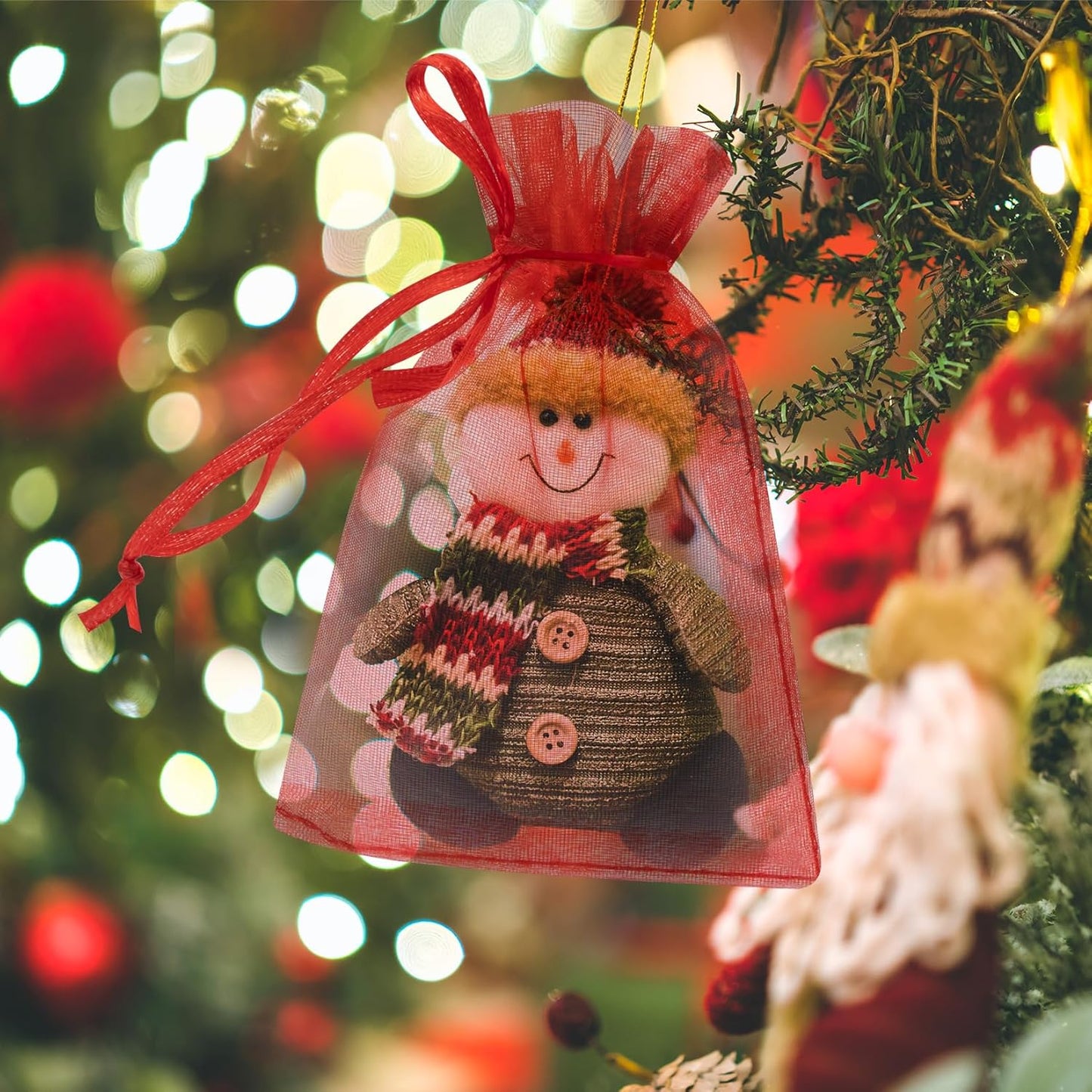 50 Pcs 3x4 Inch Organza Bags, Mesh Drawstring Treat Pouch Bags for Party Favor Wedding (Red)