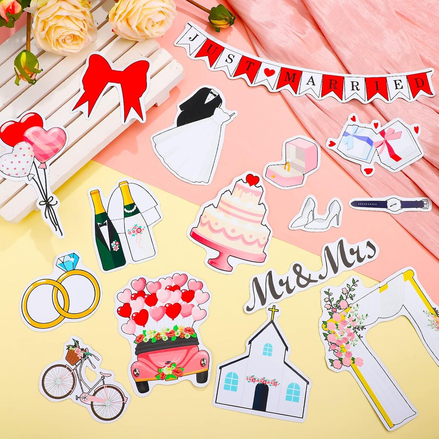 25 Pieces Just Married Ornate Car Magnets Mr Mrs Magnets Refrigerator Decorations Wedding Car Decorations Just Married Door Sign for Honeymoon Anniversary Wedding Party Panel Tailgate Decor