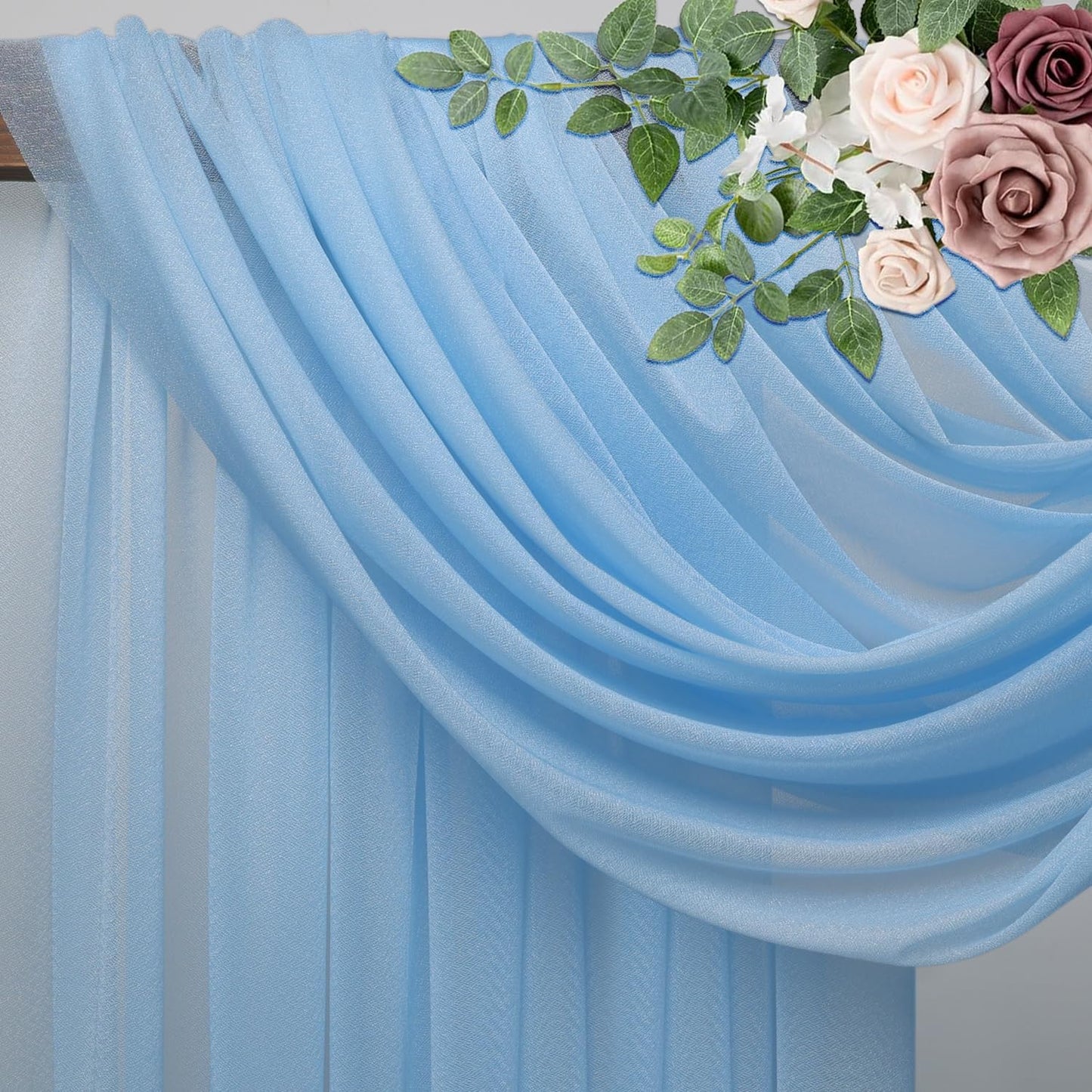 Wedding Arch Draping Fabric 6 Panels 28.7" x 20FT Dusty Blue Sheer Chiffon Backdrop Drapes for Wedding Ceremony Birthday Party Bridal Shower Outdoor Decoration