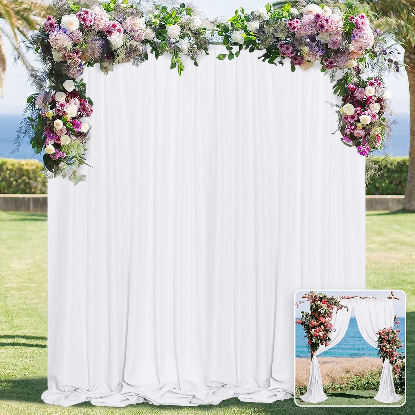 10 ft × 10 ft White Backdrop Curtain for Wedding Decor Holiday Party - White Wedding Backdrop Polyester Photography Backdrop Drapes Baby Shower Birthday Privacy Sliding Curtains Home Decor, 2 Panels