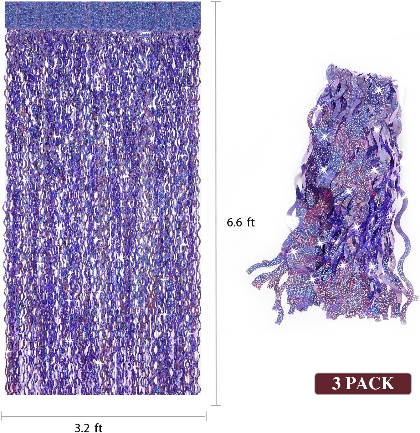 Purple Foil Fringe Curtains Party Decorations - CYLMFC 3 Pack 3.3 ft x 6.6 ft Foil Party Curtain for Hallowee Christmas Graduation Decor