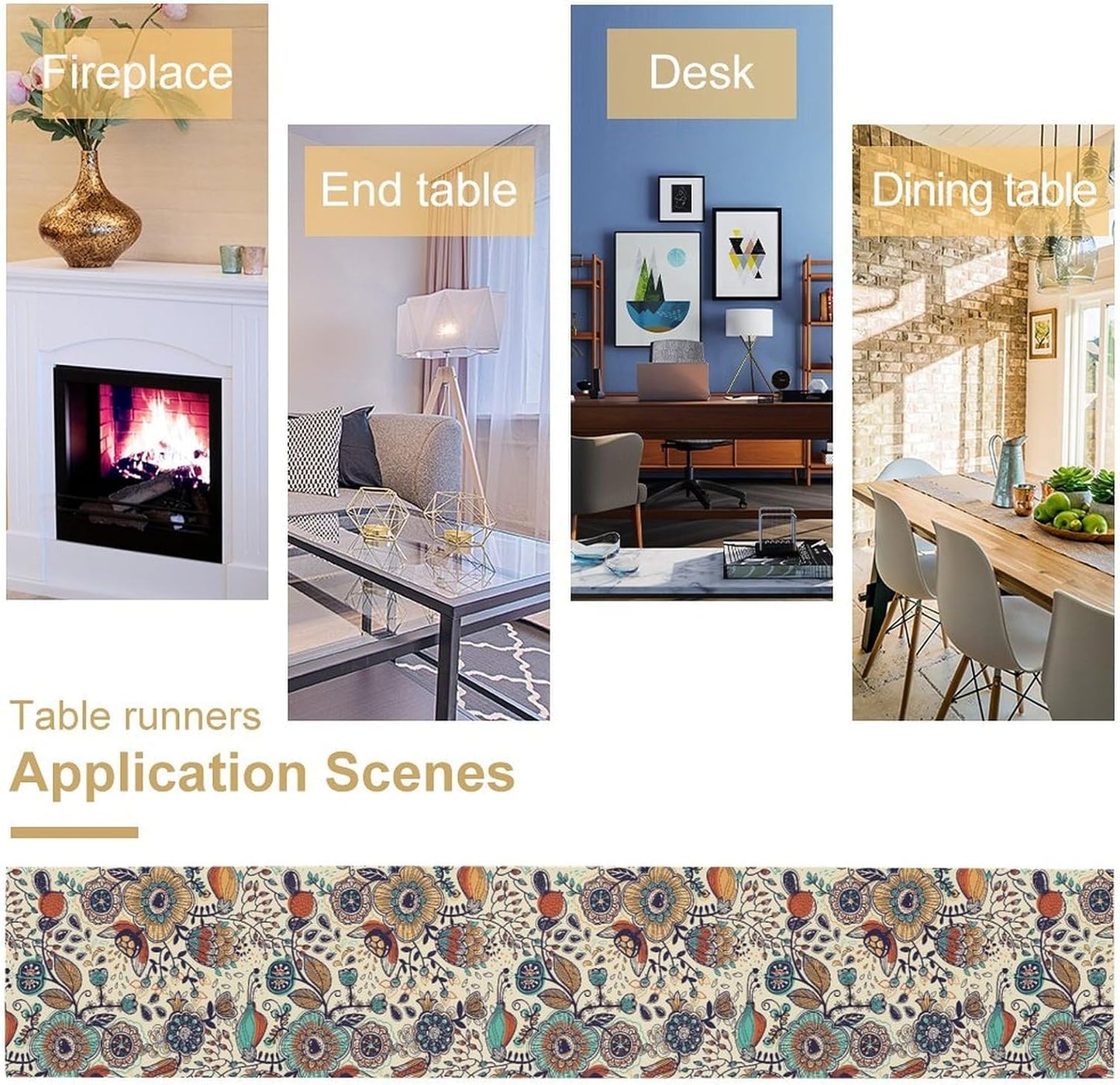 Boho Floral Table Runner,Vintage Flowers Tropical Plants Country Style Table Cloth Kitchen Dining Table Home Party Decoration 13x120 Inch