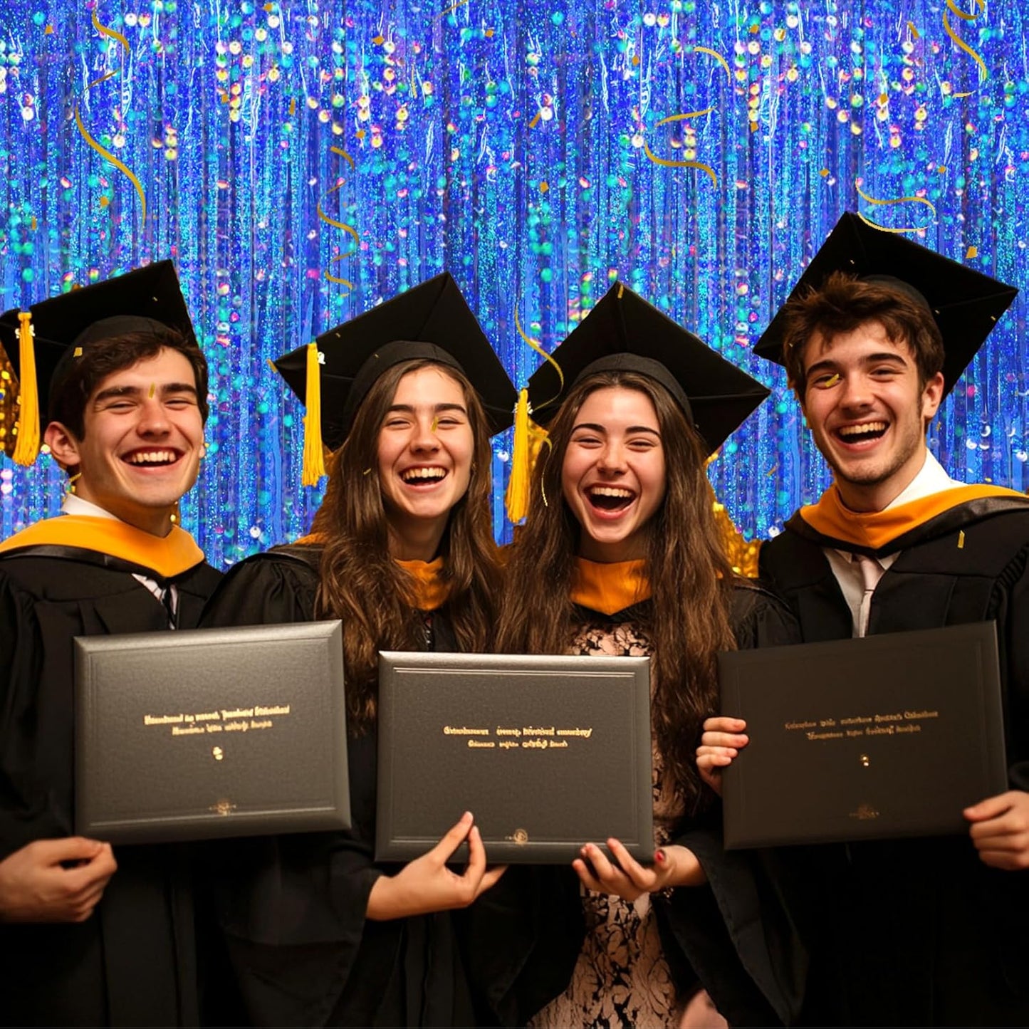 4 Packs Blue Foil Fringe Curtain, Navy Blue Metallic Tinsel Backdrop for Birthday, Wedding, Baby Shower, Bachelorette, Graduation, Galaxy Space Party Decorations Supplies