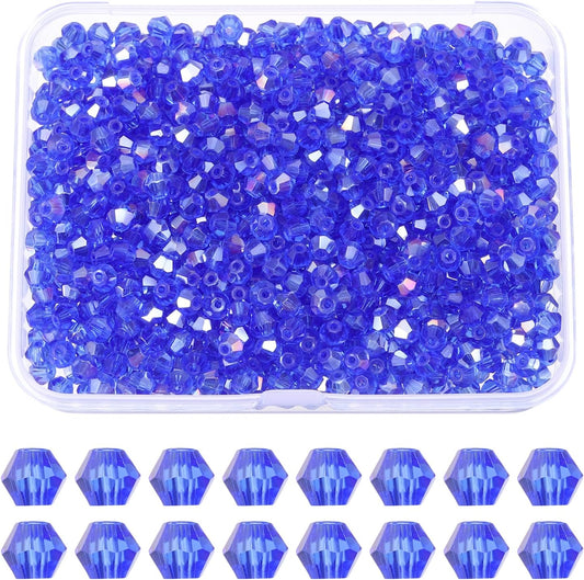 PATIKIL 1000pcs 4mm Bicone Glass Crystal Beads, Faceted Glass Spacer Beads with Box for Jewelry Making Bracelet Necklace Earrings DIY Suncatcher Craft, Blue AB