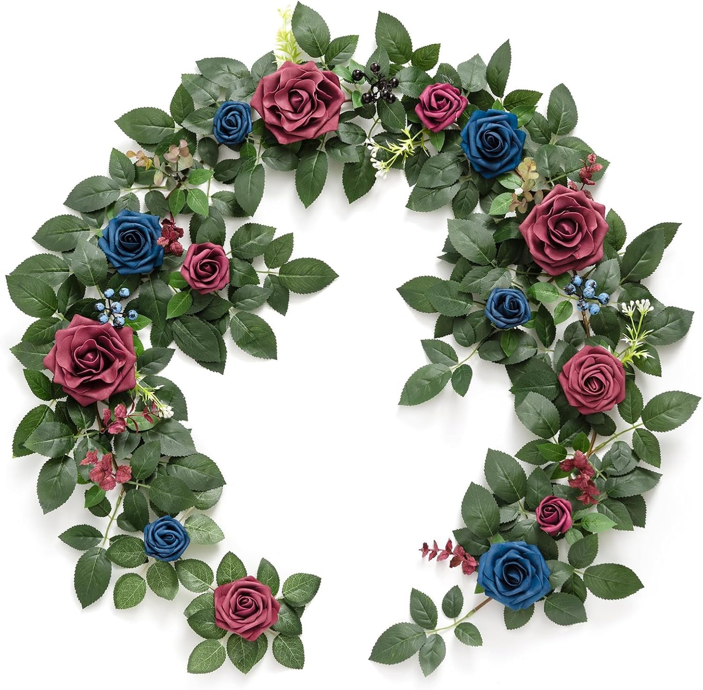 Ling's moment 5FT Burgundy Artificial Flower Garland Navy Blue Floral Arch Table Centerpiece Rose & Leaves for Wedding Parties & Home Decor