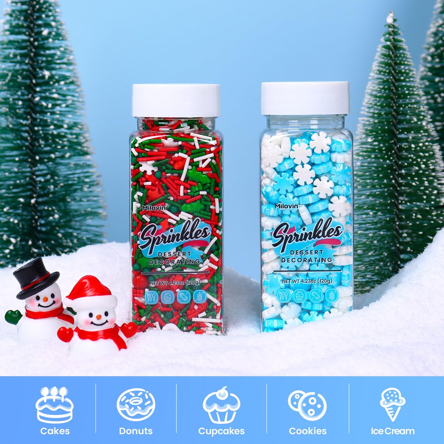 Snowflake Sprinkles Edible, Winter Sprinkles, Blue and White Snowflake Sprinkles, Frozen Sprinkles for Christmas Cookies, Cupcakes, Strawberries, Chocolate, and Ice Cream(120g/4.23oz)