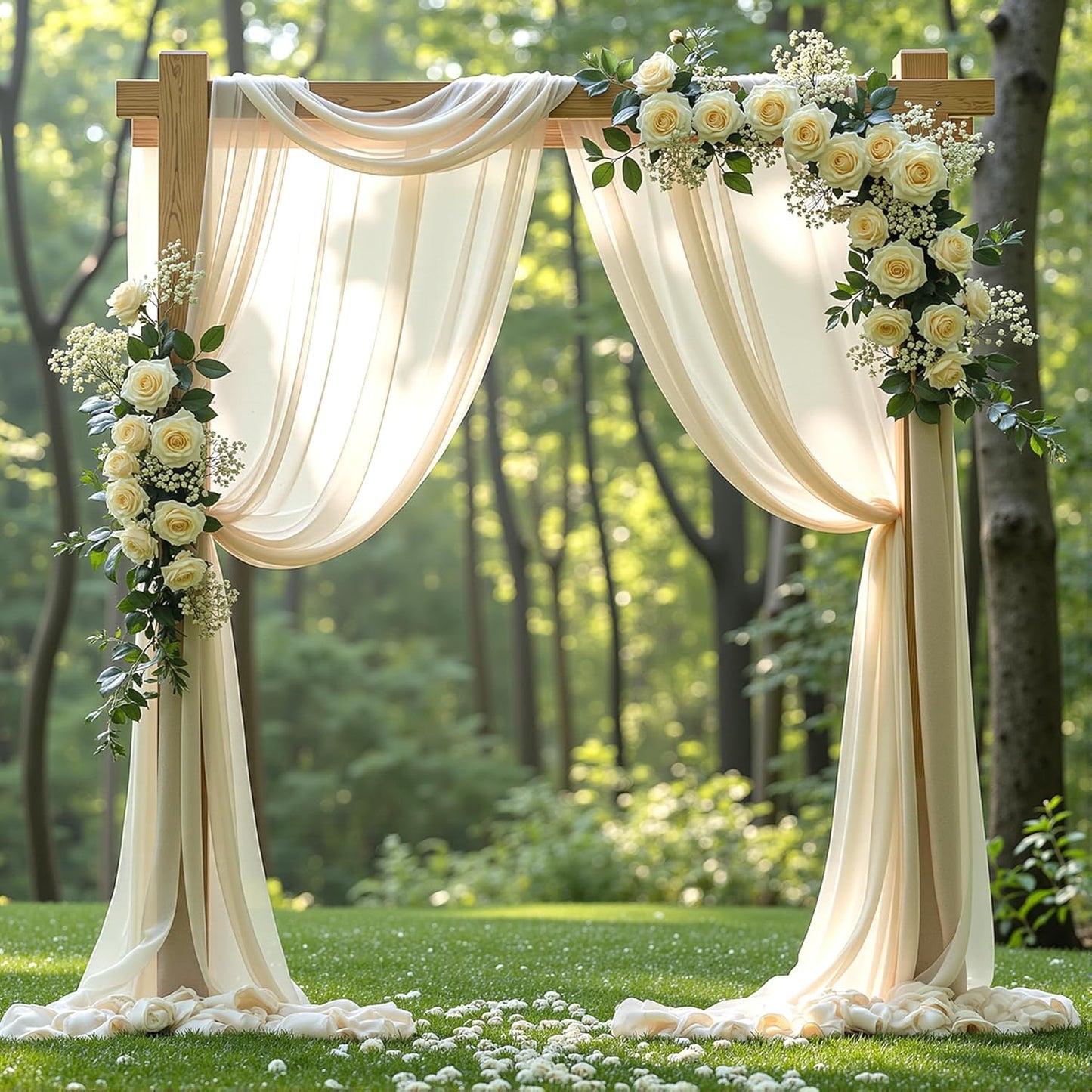 Wedding Arch Draping Fabric 2 Panels 18Ft Nude Sheer Chiffon Curtain Drapes 6 Yards for Wedding Ceremony Birthday Party Decoration