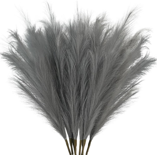 35" Faux Pampas Grass Decor Grey, 8pcs Large Tall Fluffy Artificial Pompous Grass Branches Floral Fake Pompas Grass Bulrush Floor Vase Filler Flower Arrangement for Home Wedding Boho Decor