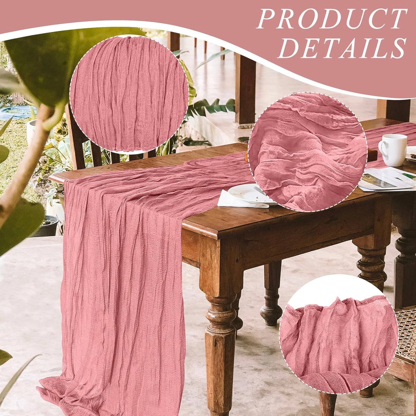 12 Pack Cheesecloth Table Runner, Runner Gauze Boho Wedding Decor Romantic Table Runner for Wedding Birthday Party(35" x 118")(Pink)