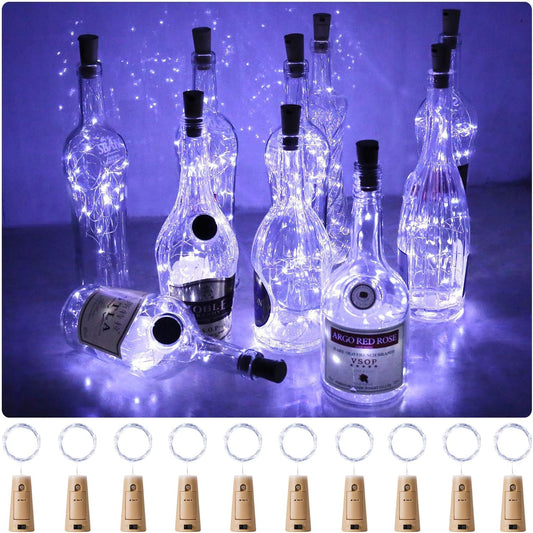 Aluan Wine Bottle Lights with Cork, Christmas Lights 10 Pack 20 LED Mini Fairy String Lights, Waterproof Battery Operated Cork Lamp for Liquor Bottles Wedding Reception Table Decorations, Cool White