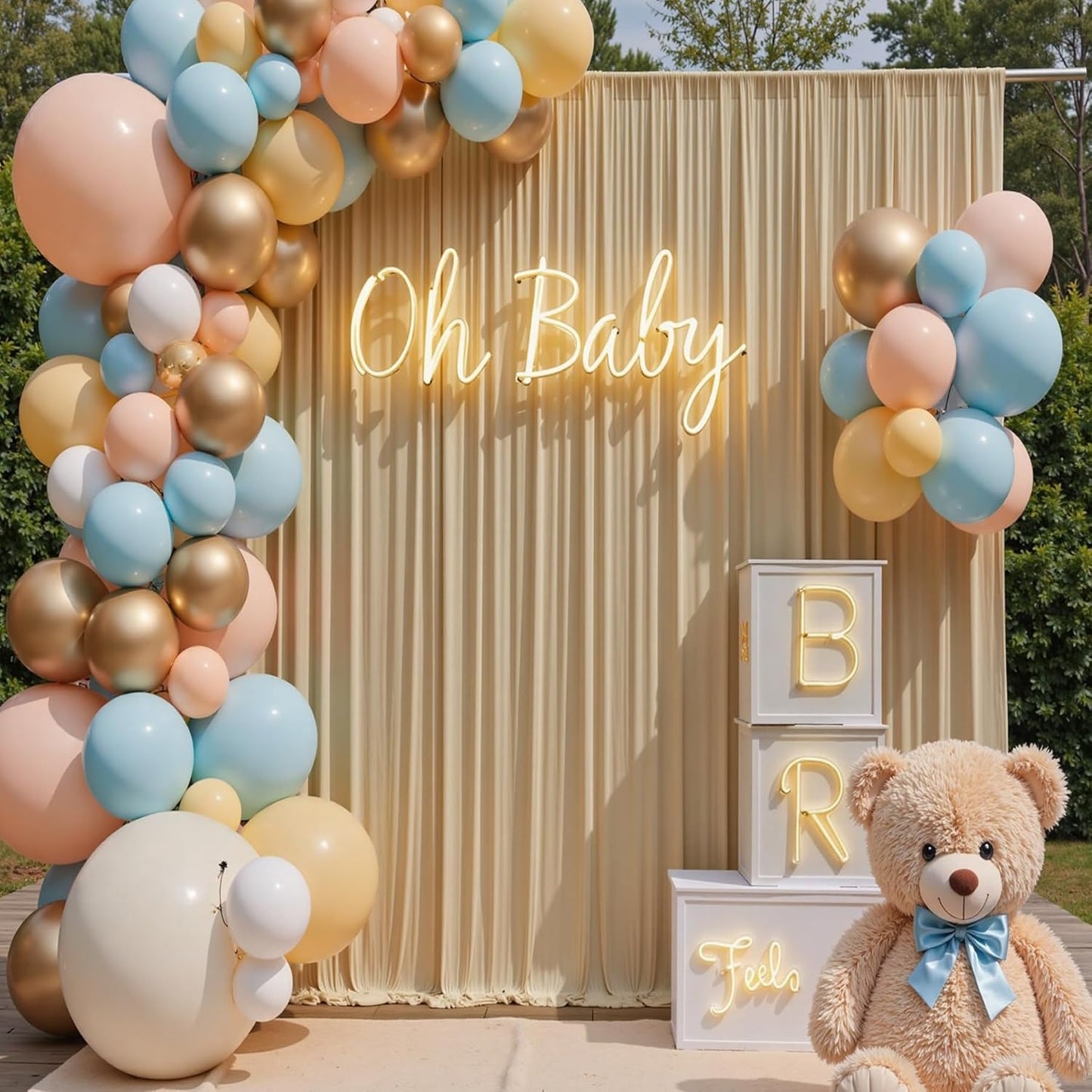 30×12 ft Wrinkle Free Beige Backdrop Curtain for Weddings Parties, 2 Panels 12ft Silky Polyester Wedding Drapes Backdrop Photo Back Drop Cloth for Birthday Baby Shower Photography Backgrounds