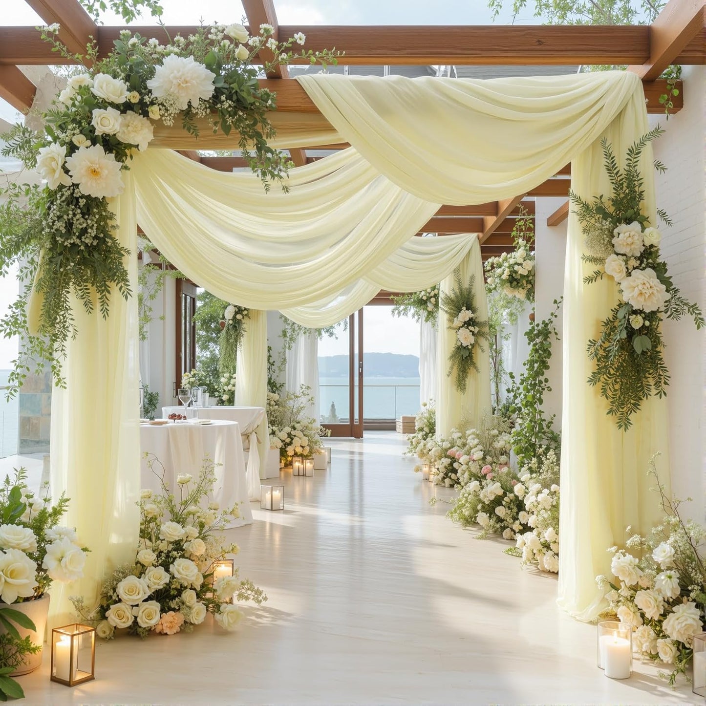 1 Panels Wedding Arch Draping Fabric Ivory Sheer Backdrop Curtain Arch Drape for Wedding Ceremony Reception,Bridal Shower Party Decorations 28" X 19ft