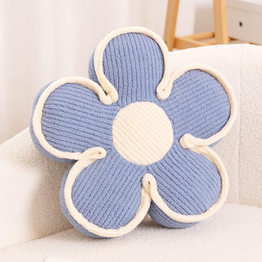 Flower Pillow, Soft Shaped Floor Cushion, Decorative Throw Pillow, Cute Seating Cushion, Room Decor Plush Pillows for Sofa Couch Bed (13.7 Inch, Blue)