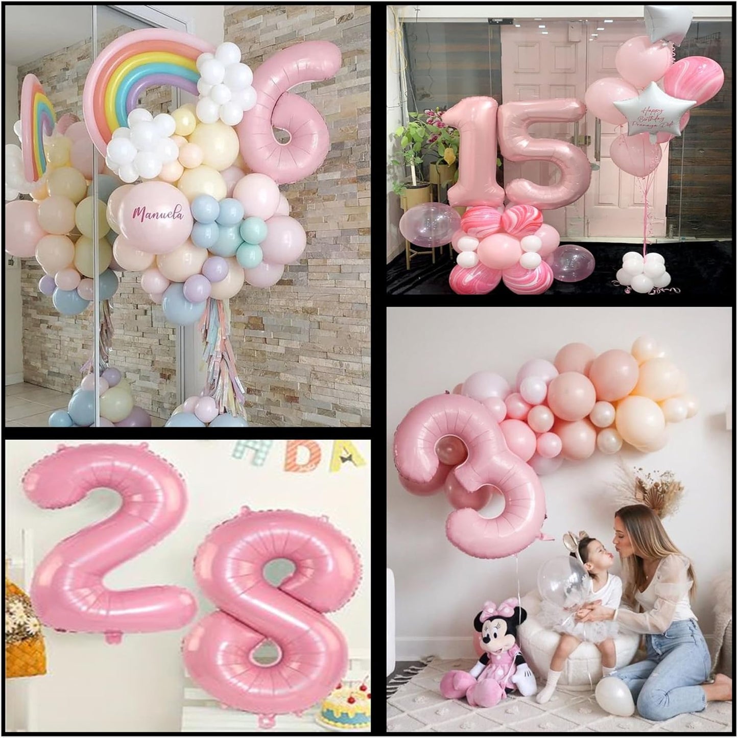 Light Pink 4 Number Balloons 40 Inch Big Foil Helium Number Balloons 0-9 Jumbo Happy 4th 40th Mylar Birthday Party Decorations for Girl Anniversary Graduation Princess Party Decoration