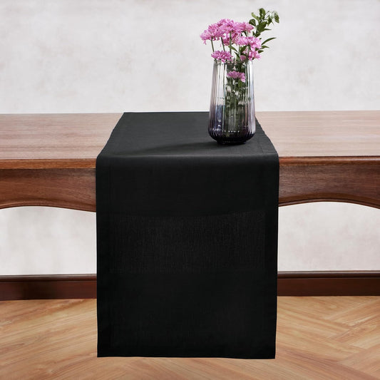 Cotton Linen Black Table Runner 72 Inches Long – Summer Dining Table Runner 14 x 72 Inch – Washable Fabric Farmhouse Table Runner for Wedding Decoration, Gift – Eva
