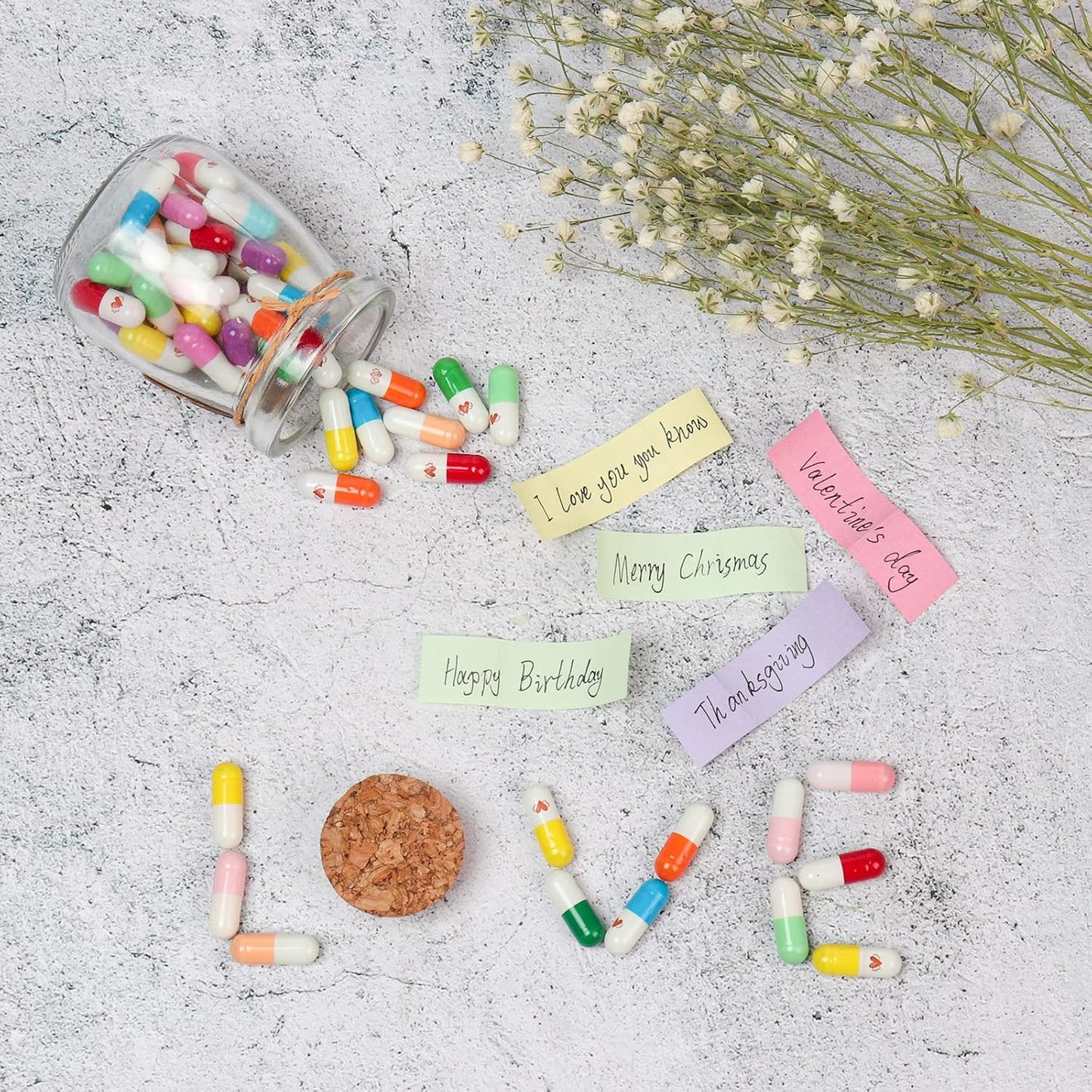 Capsule Letters Message in a Bottle - Long Distance Relationships Gift for Boyfriend Girlfriend Birthday,Valentine's Day,Christmas, Anniversary (Mixed Color 50pcs)