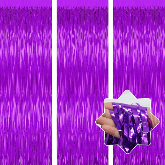 3 Pack Purple Backdrop Tinsel Streamers Foil Fringe Backdrop Halloween Party Decorations Purple Backdrop Curtain Birthday Graduation Bachelorette Christmas New Year Party Decorations