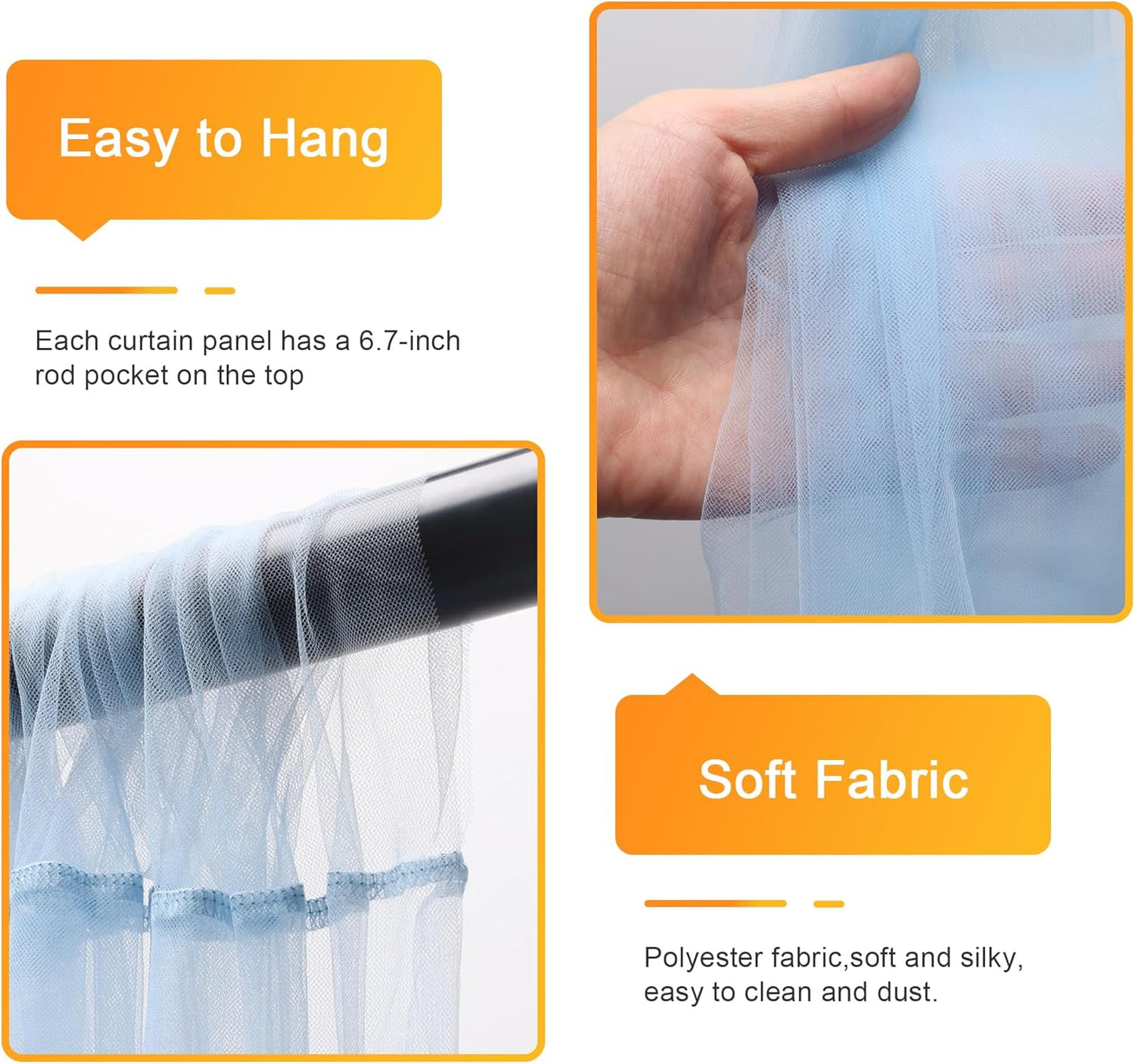 Fomcet Tulle Backdrop Curtains with Lights String Baby Blue 10FT X 10FT Sheer Curtains with Lights Tulle Curtain Backdrop for Wedding Birthday Party Photo Shoot (2 Panels 5x10FT)