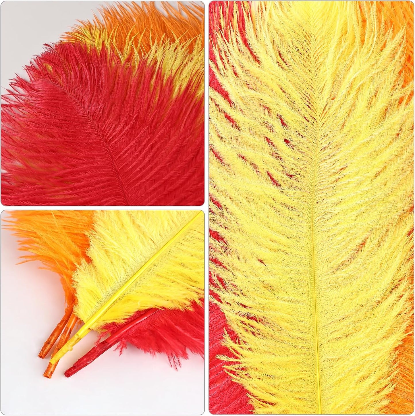 THARAHT Red Orange Yellow Ostrich Feathers 24pcs Natural Bulk 8-10Inch 20cm-25cm for Crafts Wedding Party Centerpieces Halloween and Home Decoration Feathers