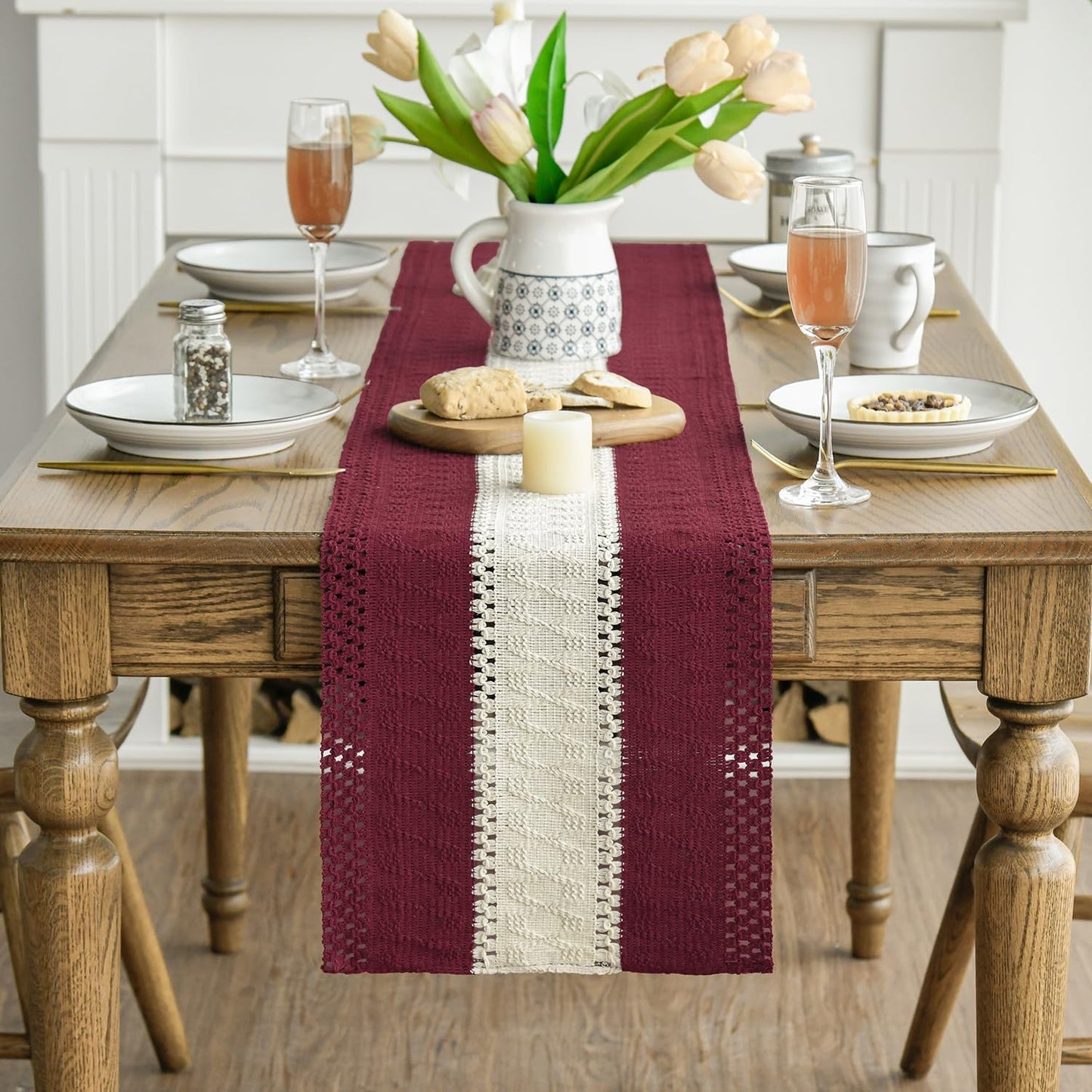 Artoid Mode Red Farmhouse Rustic Table Runner, Seasonal Hollow Kitchen Dining Table Decoration for Home Party Decor 12x72 Inch