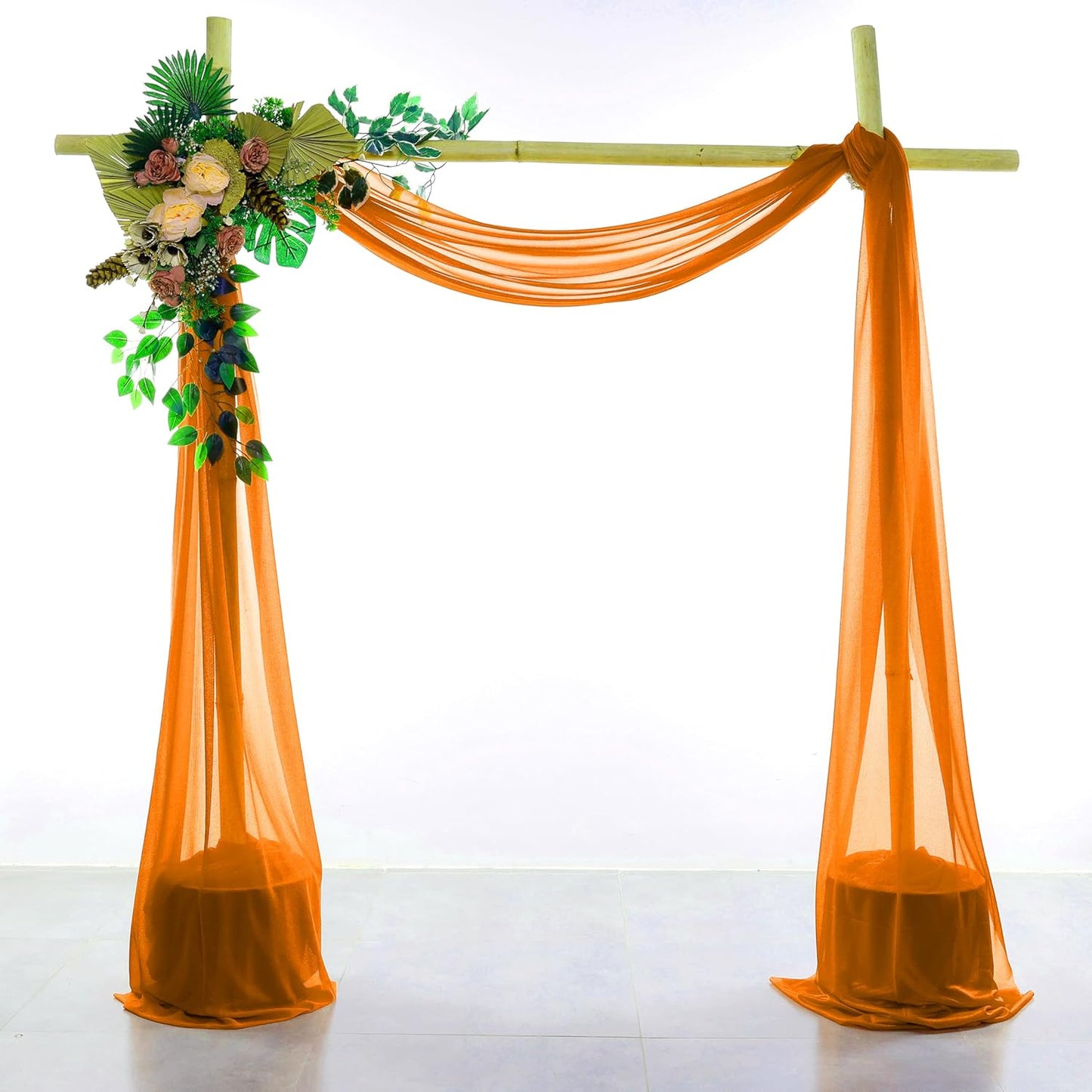 VDS Pack of 1 Panel (30 Inch X 50 Feet) Wedding Arch Draping Fabric Sheer Chiffon Fabric Drapery for Wedding Ceremony Reception Swag Backdrop Canopy Chuppah ARBO Altars Decoration (Orange)