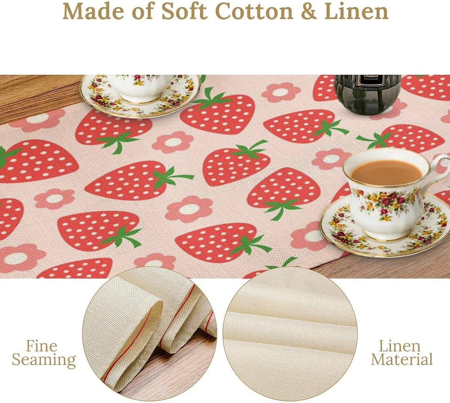Strawberry Table Runner Spring Summer Fruit Pink Berry Forest Garden Dinner Runner for Girl Baby Shower Party Holiday Home Kitchen Dining Table Decor 13x60