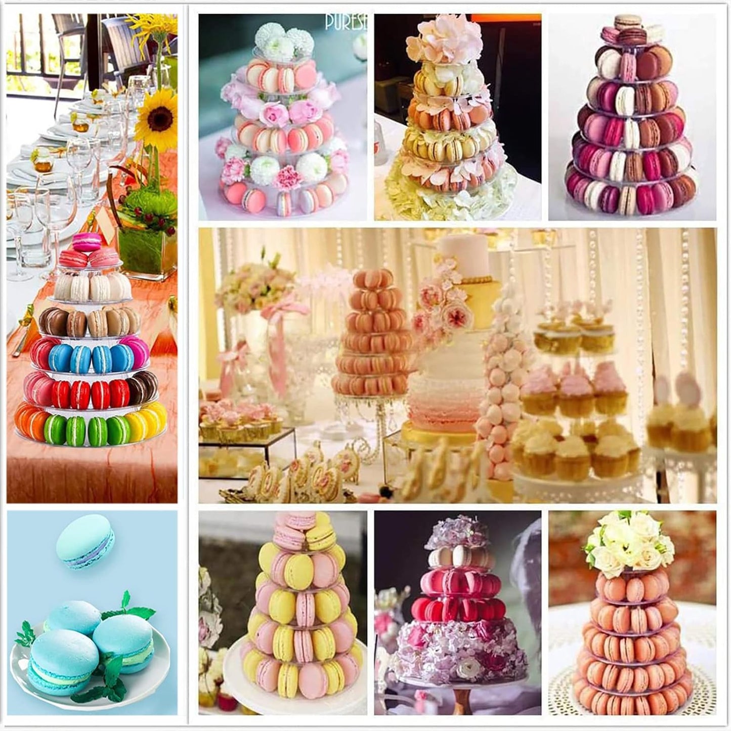6 Tiers Round Macaron Tower Stand Plastic Cake Stand Macaron Display Rack Desserts Cupcake Holder Platter for Baby Shower, Birthday Party, Wedding, Party Decor