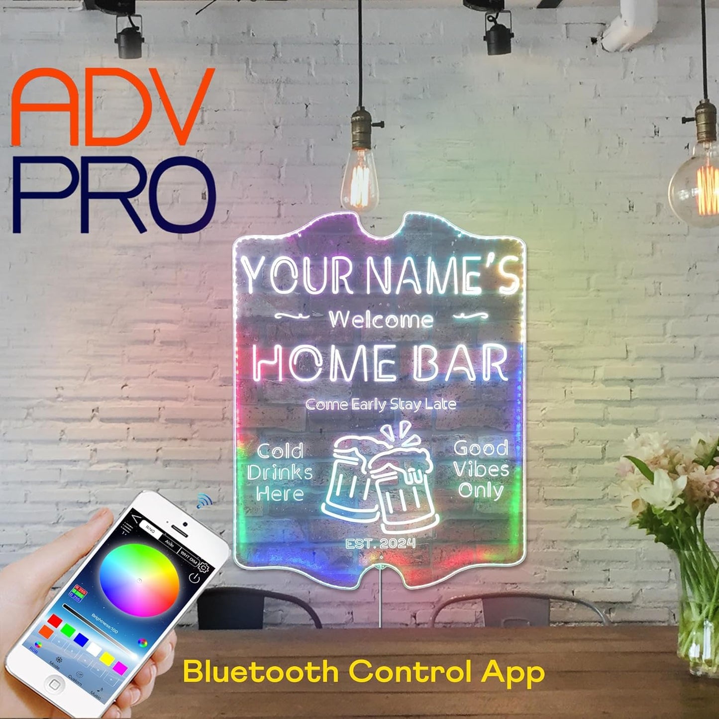 ADVPRO Personalized Your Name Home Bar RGB Dynamic Glam LED Sign - Cut-to-Edge Shape - Smart 3D Decoration - Multicolor Signage st06s43-fnd-p11-tm-c