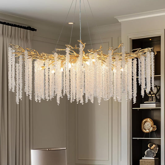 YUYI Modern Crystal Chandelier, 47.2" Gold Tree Branch Chandelier for Dining Room, Round Luxury High Ceiling Chandeliers Pendant Light Over Table, Hanging Fixture for Bedroom, Living Room, Kitchen