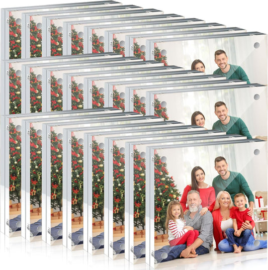 24 Pcs 4x4 Acrylic Picture Frames, Clear Picture Frames Frameless Magnetic Picture Frame Double Sided Magnetic Photo Frame Free Standing Desktop Display Stand for Bedroom Living Room Home