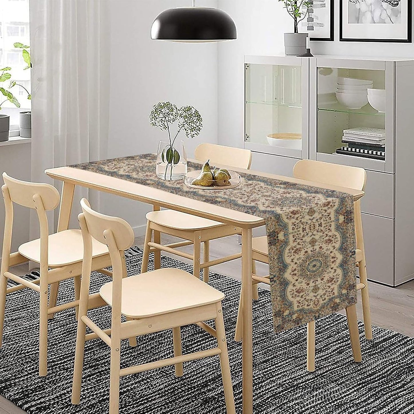 Boho Vintage French Table Runner,Retro Flower Rustic Country Style Floral Print Pattern for Home Kitchen Table Decor Dining Coffee Room Garden Party Decor 13x36in