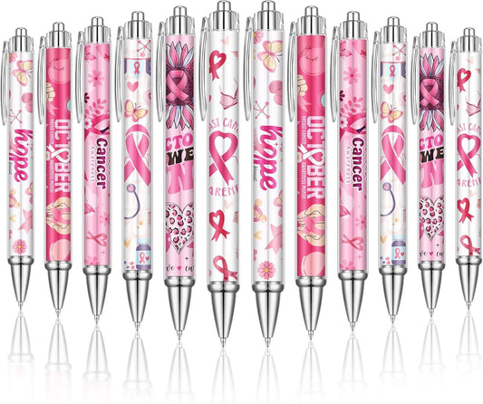 24 Pcs Breast Cancer Awareness Gift Pen Pink Ribbon Black Ink Ballpoint Writing Pen Breast Cancer Awareness Party Favors Pink Ribbon Party Supplies Accessories Item Bulk Gift for Women Nurse