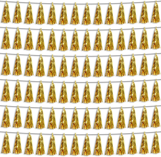 6P Gold Party Decoration Tassel Garland for Parade Floats, Bachelorette, Wedding, Birthday, Halloween, Christmas, Bridal/Baby Shower Party Decorations