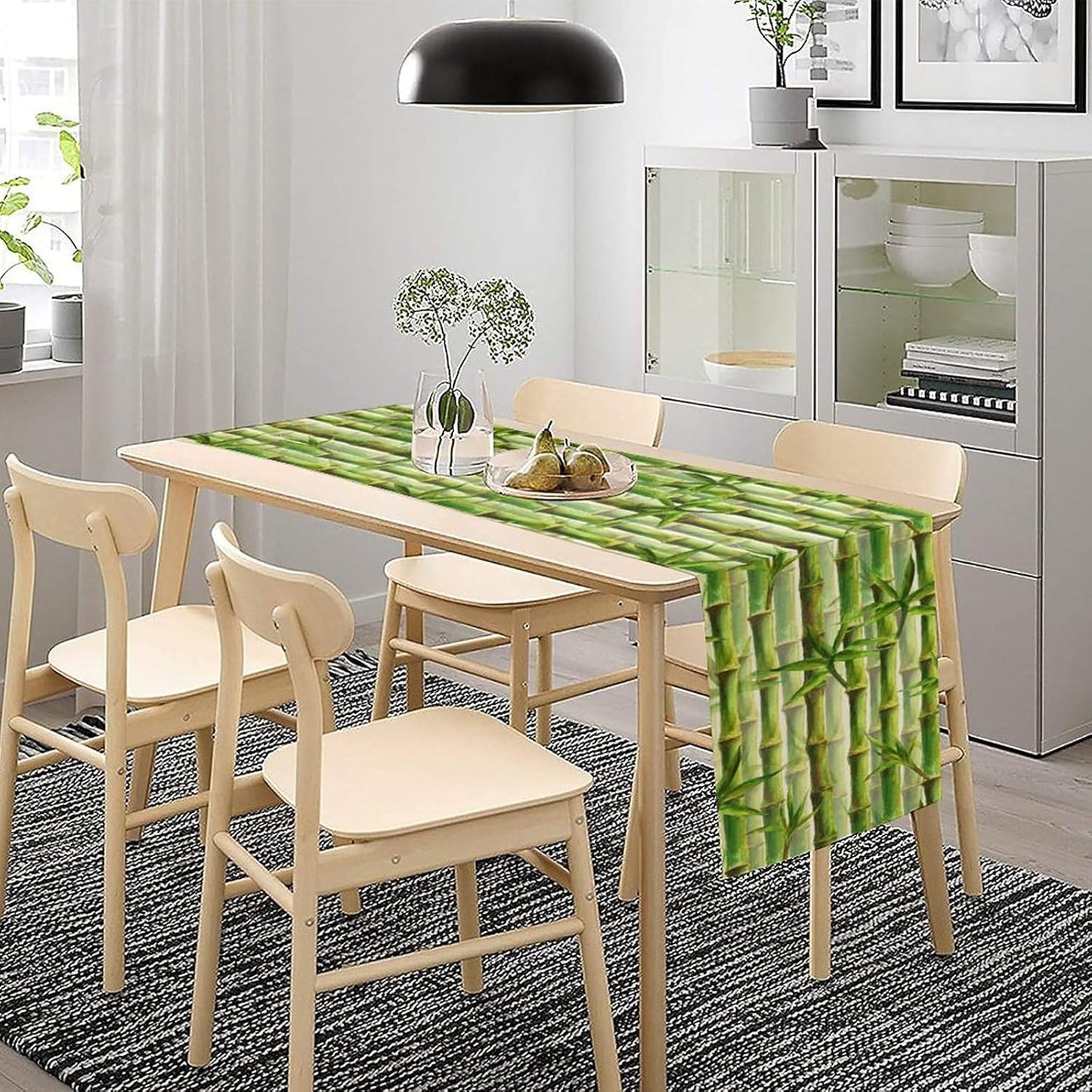 Bamboo Table Runner,Green Plant Print Table Runner for Kitchen Dining Table Home Party Decoration 13x108 Inch