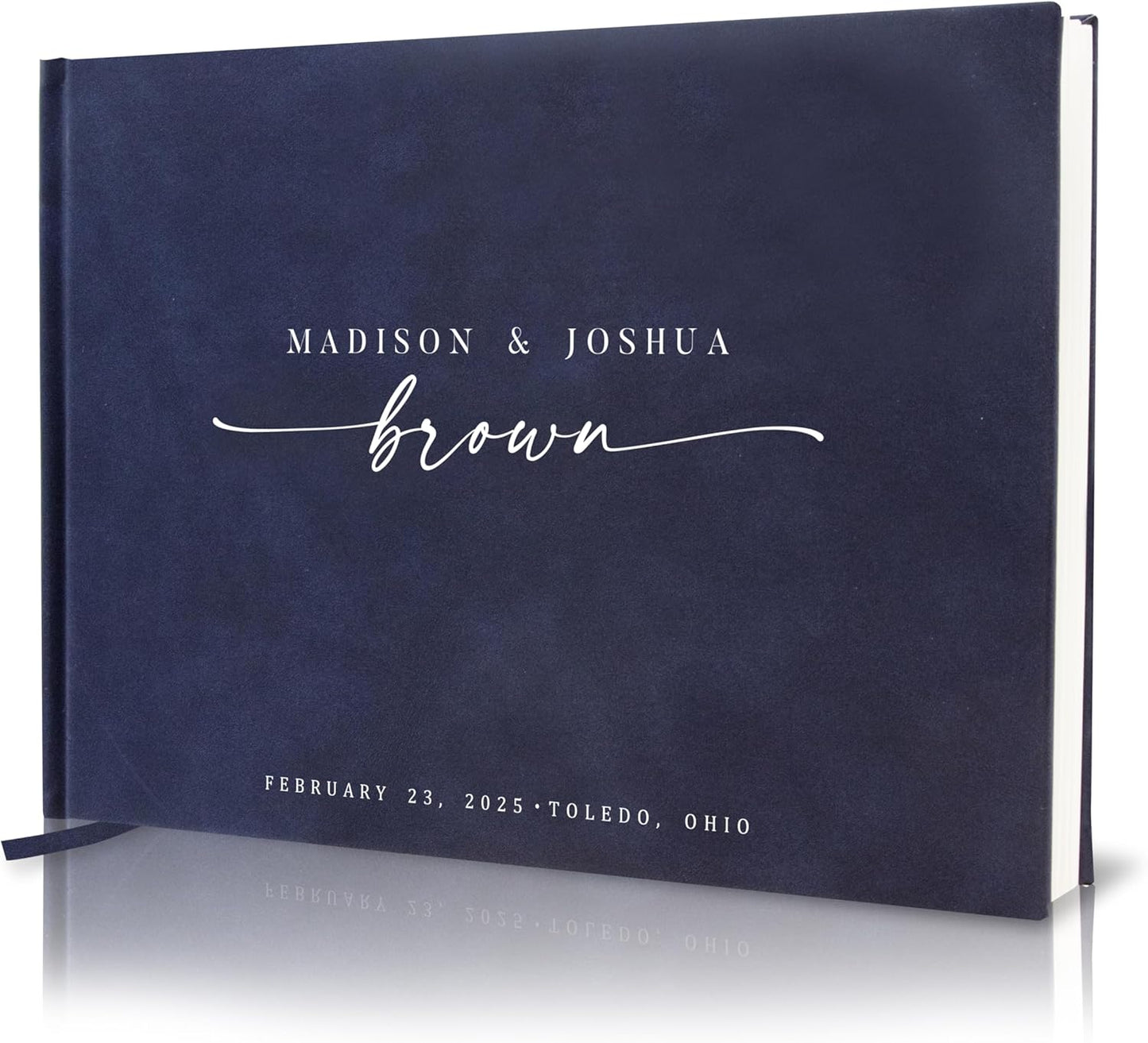 Personalized Guest Book - 11.5" x 8.5" Custom Bride & Groom Names with Bookmark and Hard Cover 140 GSM Blank Pages, for Weddings Guest Book, Engagements, Birthdays, Special Events, Navy