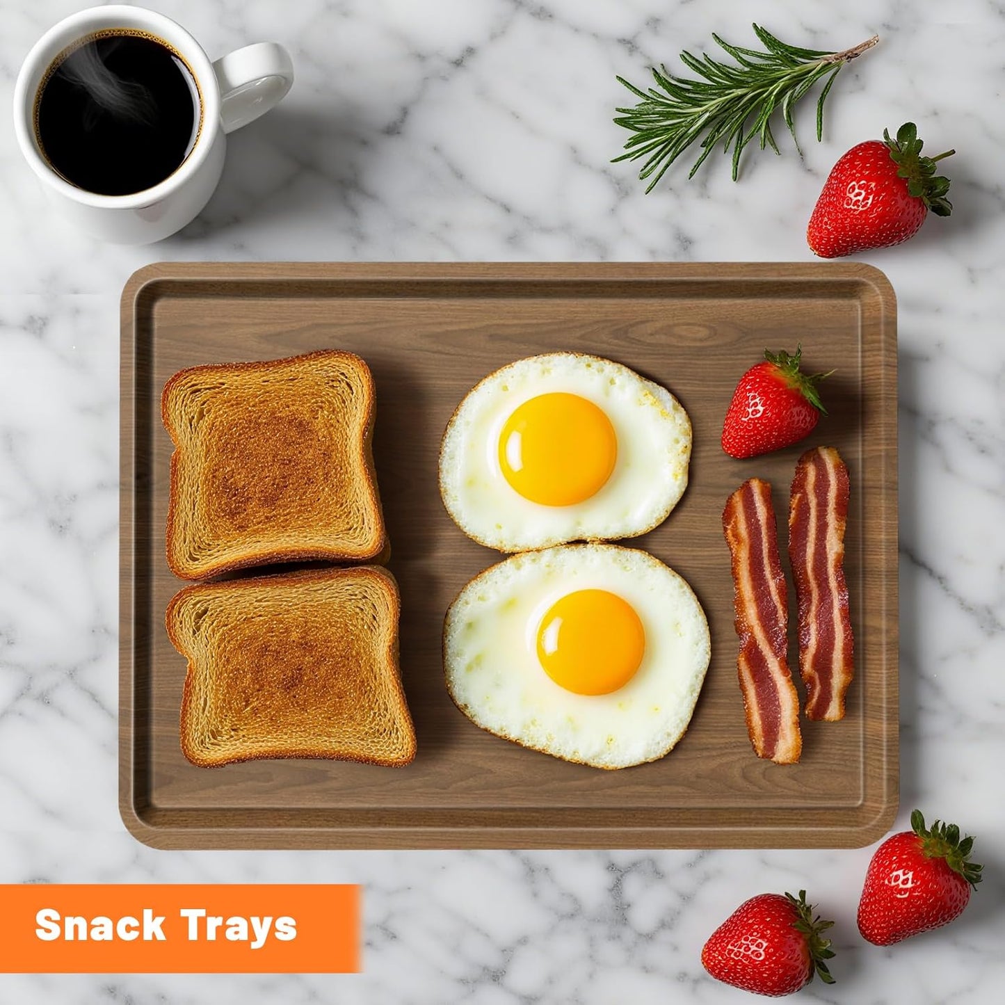 Wood Serving Tray, 16x12in Food Drinks Tray Rustic Rectangular Tray Decorative Serving Platter for Ottoman, Breakfast in Bed, Dinner, Coffee Tablecch