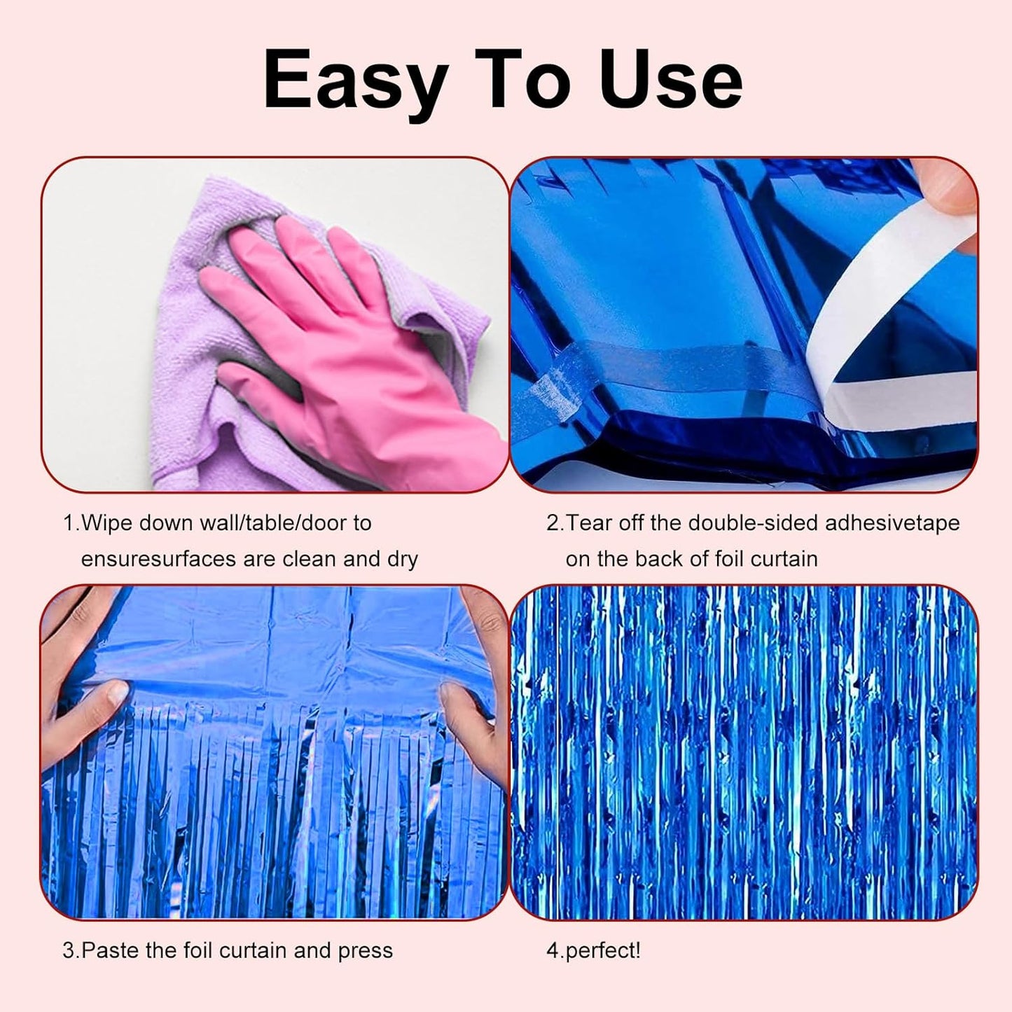 2 Pack 3.28 ft x 6.56 ft Blue Tinsel Curtain Party Backdrop Decorations, Metallic Foil Fringe Backdrop Door for Halloween, Christmas, Birthday Graduatio