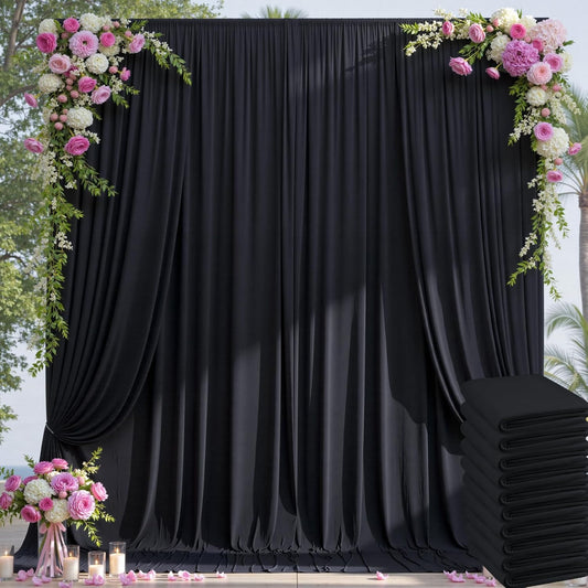 50×14ft Wrinkle Free Black Backdrop Curtain for Parties Wedding,10 Panels 5×14ft Height Soft Silky Polyester Photo Backdrop Drapes for Birthday Graduation Photography Stage Event Background Cloth