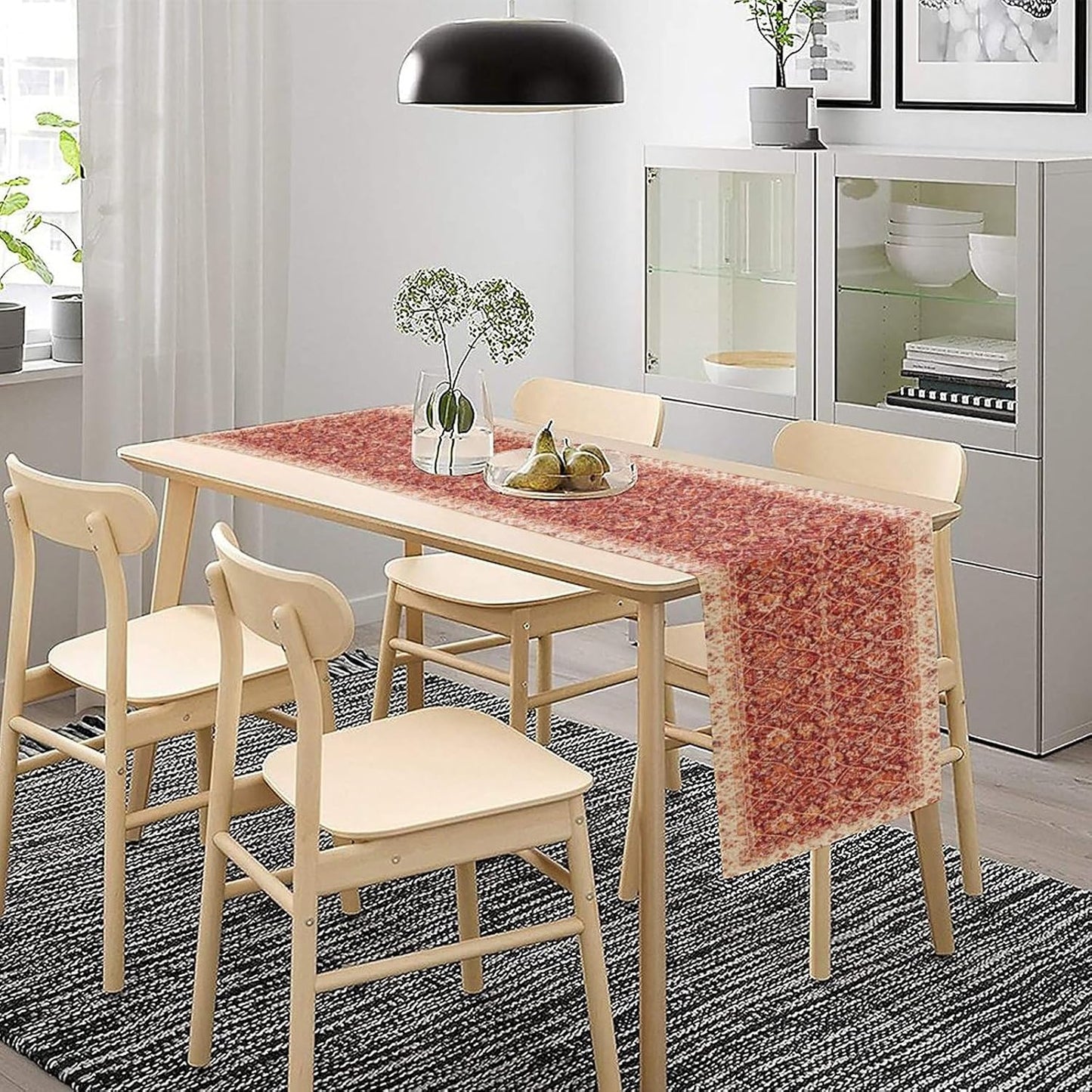 Boho Floral Vintage Table Runner, Retro Red Flower Rustic Country Farmhouse Abstract Pattern for Home Kitchen Table Decor Dining Coffee Room Party Decor 13x120in