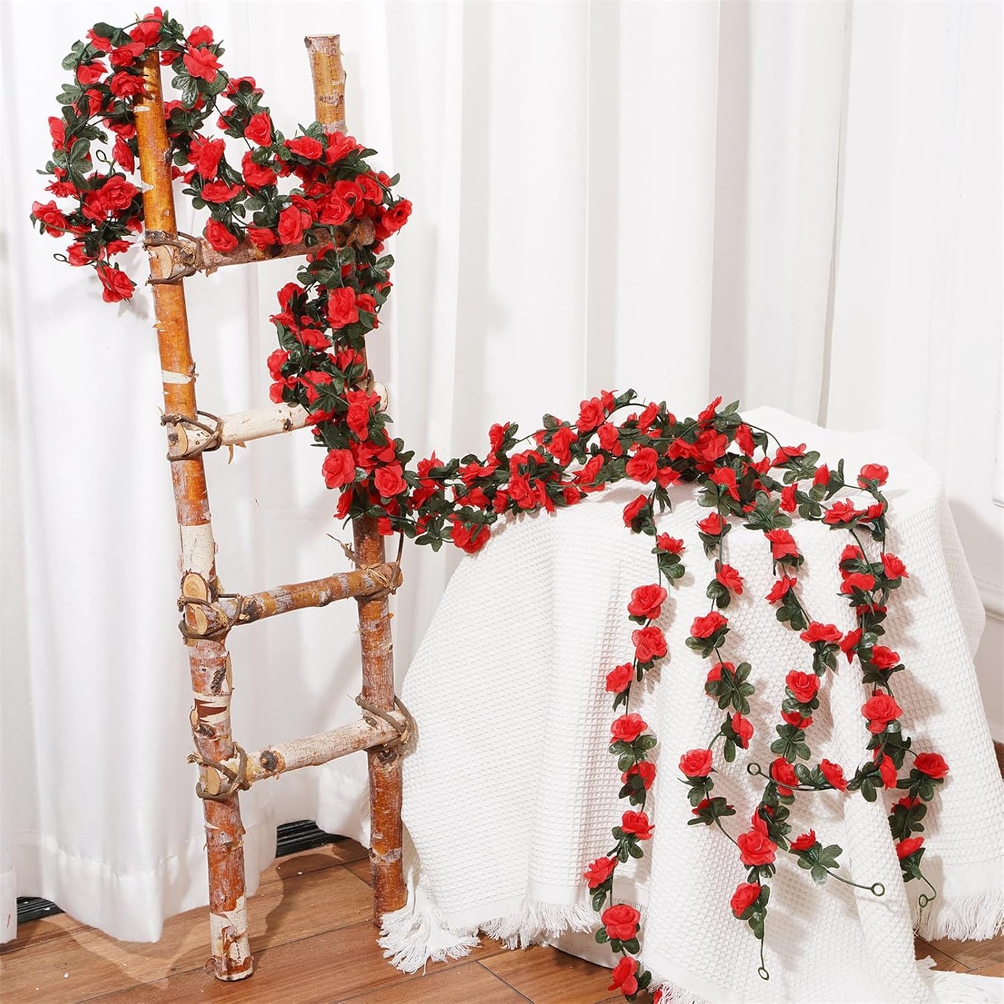 10 Pcs 82FT Flower Garland, Artificial Rose Garland Flowers Plants Fake Flower Hanging Rose Ivy, Birthday Party Valentine's Day Wedding Wall Arch Decor（Red）