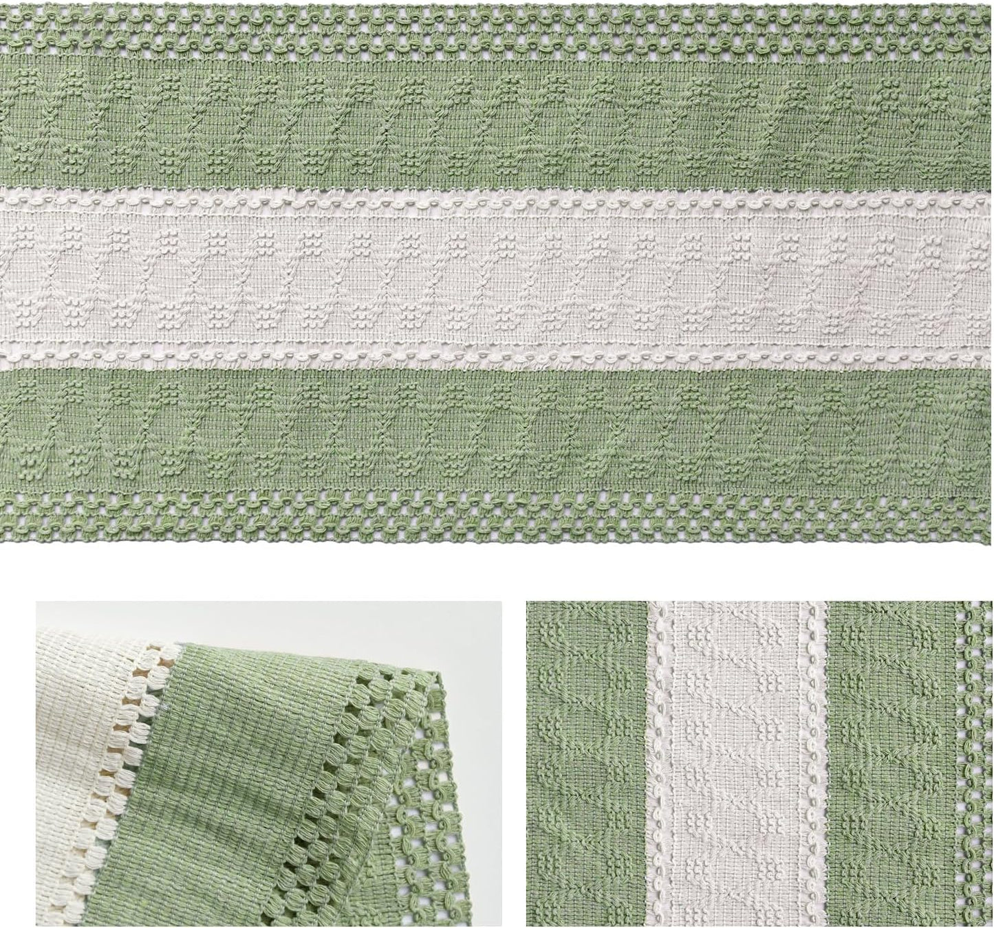 Artoid Mode Light Green Farmhouse Rustic Table Runner, Seasonal Hollow Kitchen Dining Table Decoration for Home Party Decor 12x60 Inch