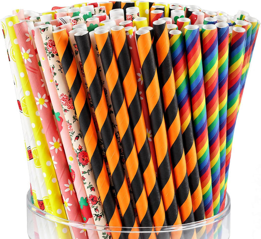 HAKACC Paper Straws for Drinking, 200PCS Party Straws for Birthday Wedding and Holiday DIY Decorations, 10 Styles
