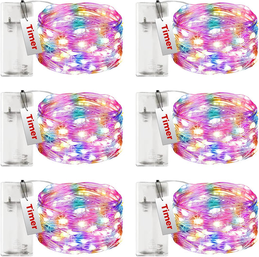 btfarm 6 Pack Fairy Lights Battery Operated with Timer, 10FT 30LED Twinkle Lights Waterproof, Copper Wire Christmas String Lights Battery Powered for Indoor Outdoor Wedding Party Holiday Decorations