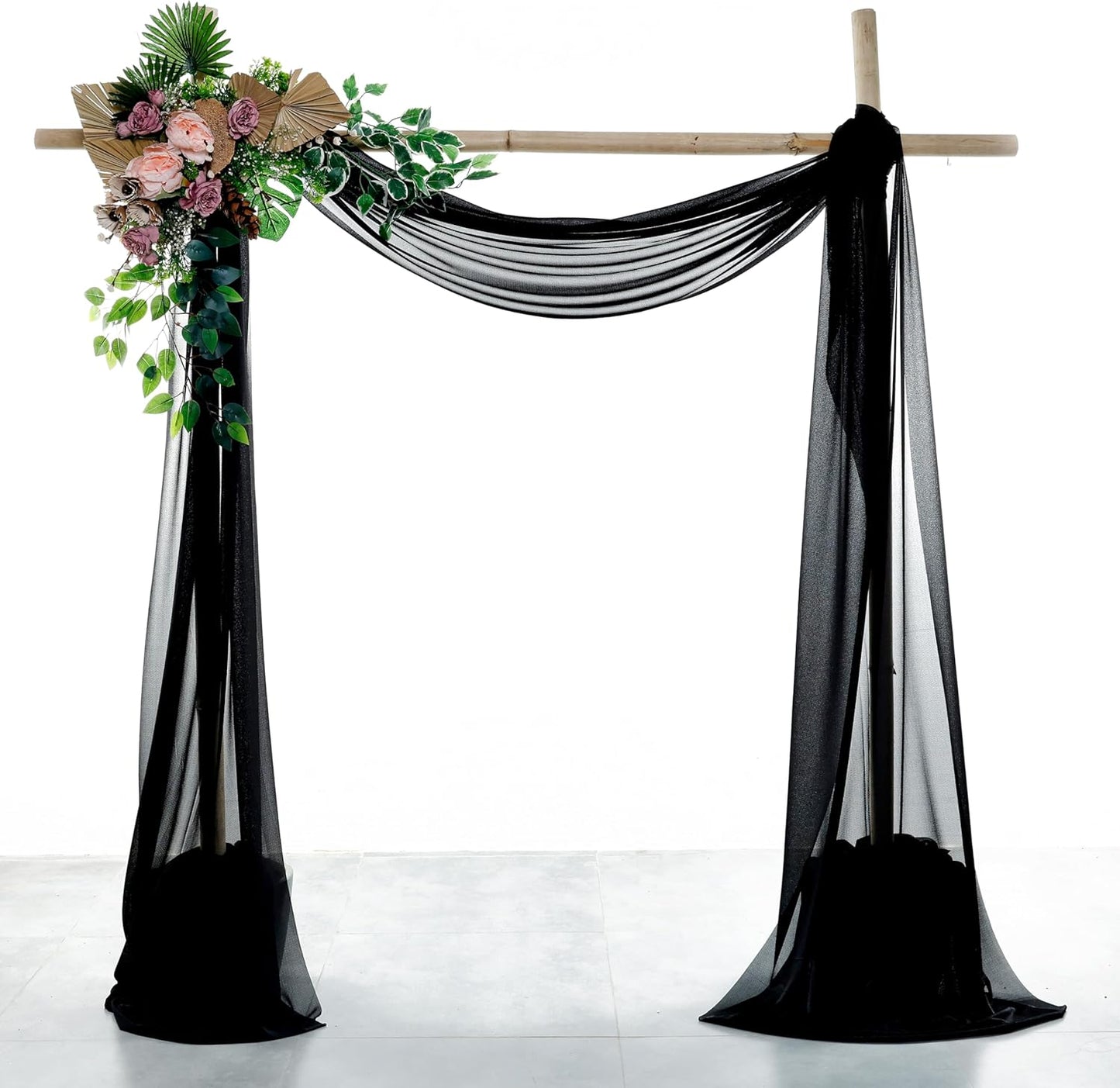 VDS Pack of 2 Panel (30 Inch X 100 Feet) Wedding Arch Draping Fabric Sheer Chiffon Fabric Drapery for Wedding Ceremony Reception Swag Backdrop Canopy Chuppah ARBO Altars Decoration (Black)