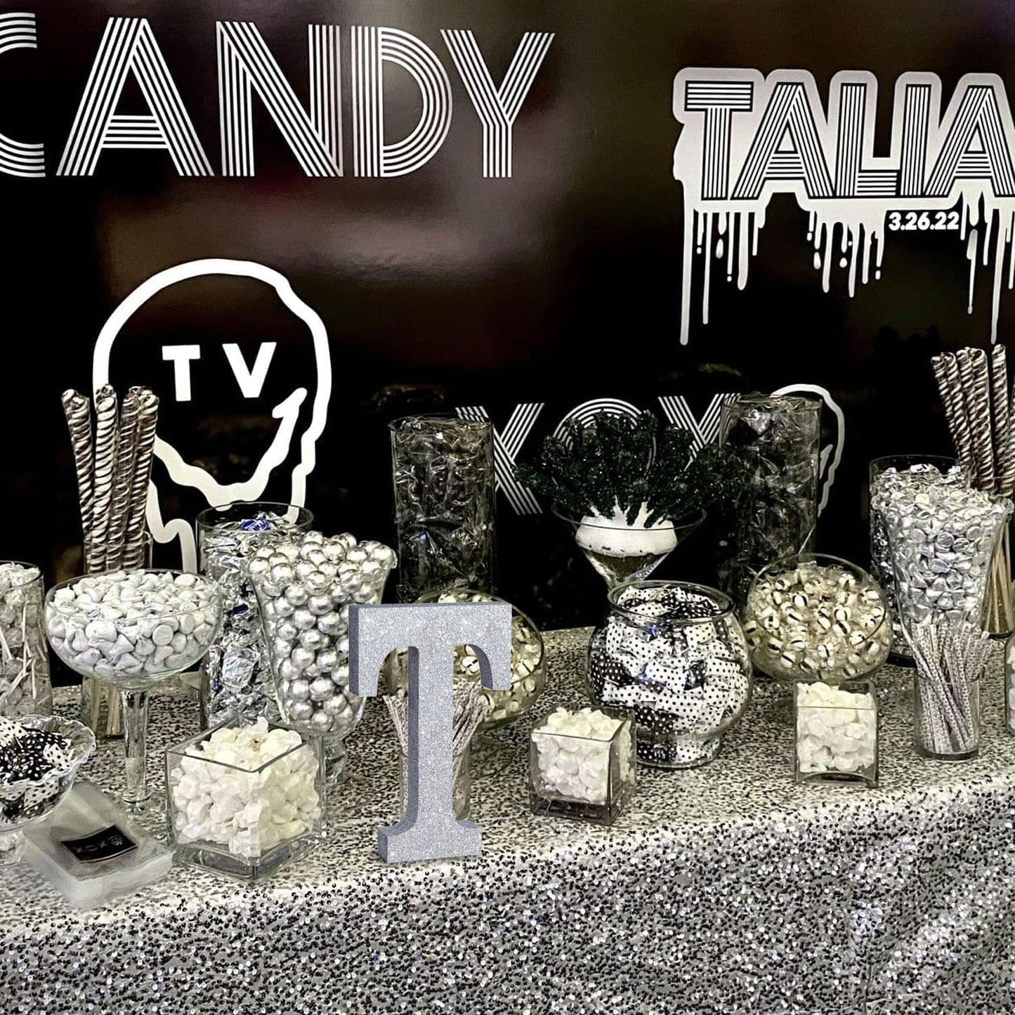 TONIFUL 8 Inch Silver Glitter Letter T Table Centerpiece A-Z Silver Birthday Party Decorations,Silver Alphabet T for Birthday,Chrismas,Graduation,Bridal Shower,Wedding,Anniversary Party Supplies